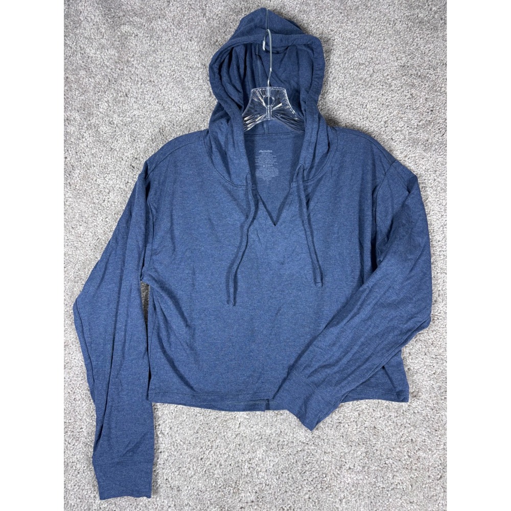 MeUndies Blue‎ Heathered Cropped Hoodie Long Sleeve Pullover Women's Size Medium